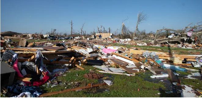 What was once Blue Front Apartments in Rolling Fork, Miss., lies decimated, Saturday, March 25, 2023, after a tornado ripped through the Delta town. Photo by Barbara Gauntt, Clarion Ledger